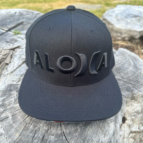 black with black Aloha embroidery
