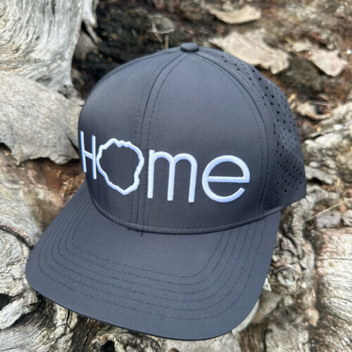 Home black perforated cap with white embroidery