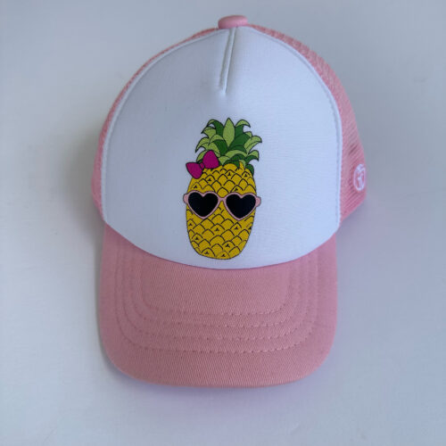 pink and white pineapple with heart sunglasses cap