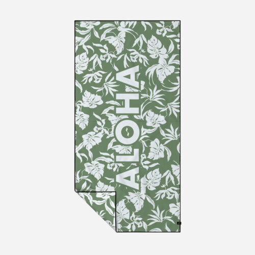 moss green white ALOHA towel