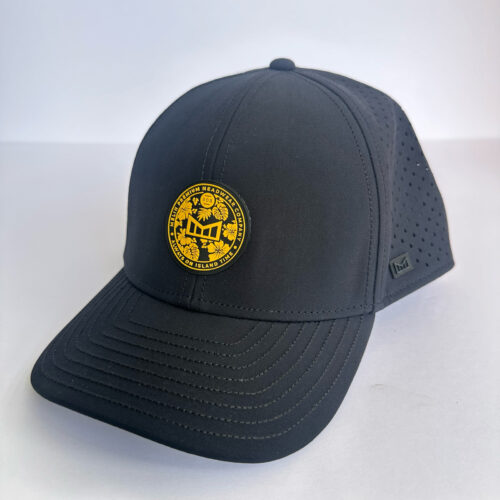 black Melin hat with black and yellow patch