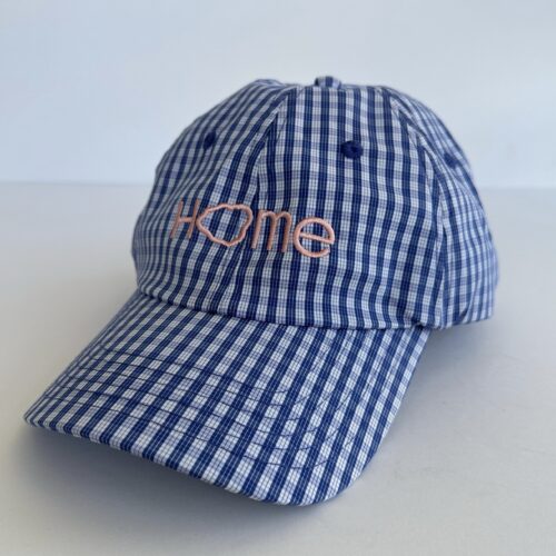 blue plaid pink embroidery Home logo