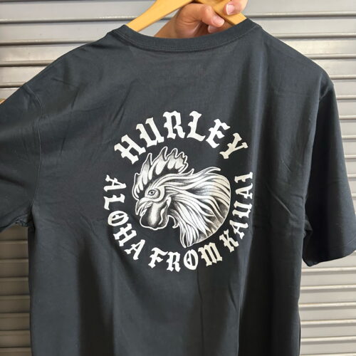 Hurley Aloha From Kauai Rooster back print black white